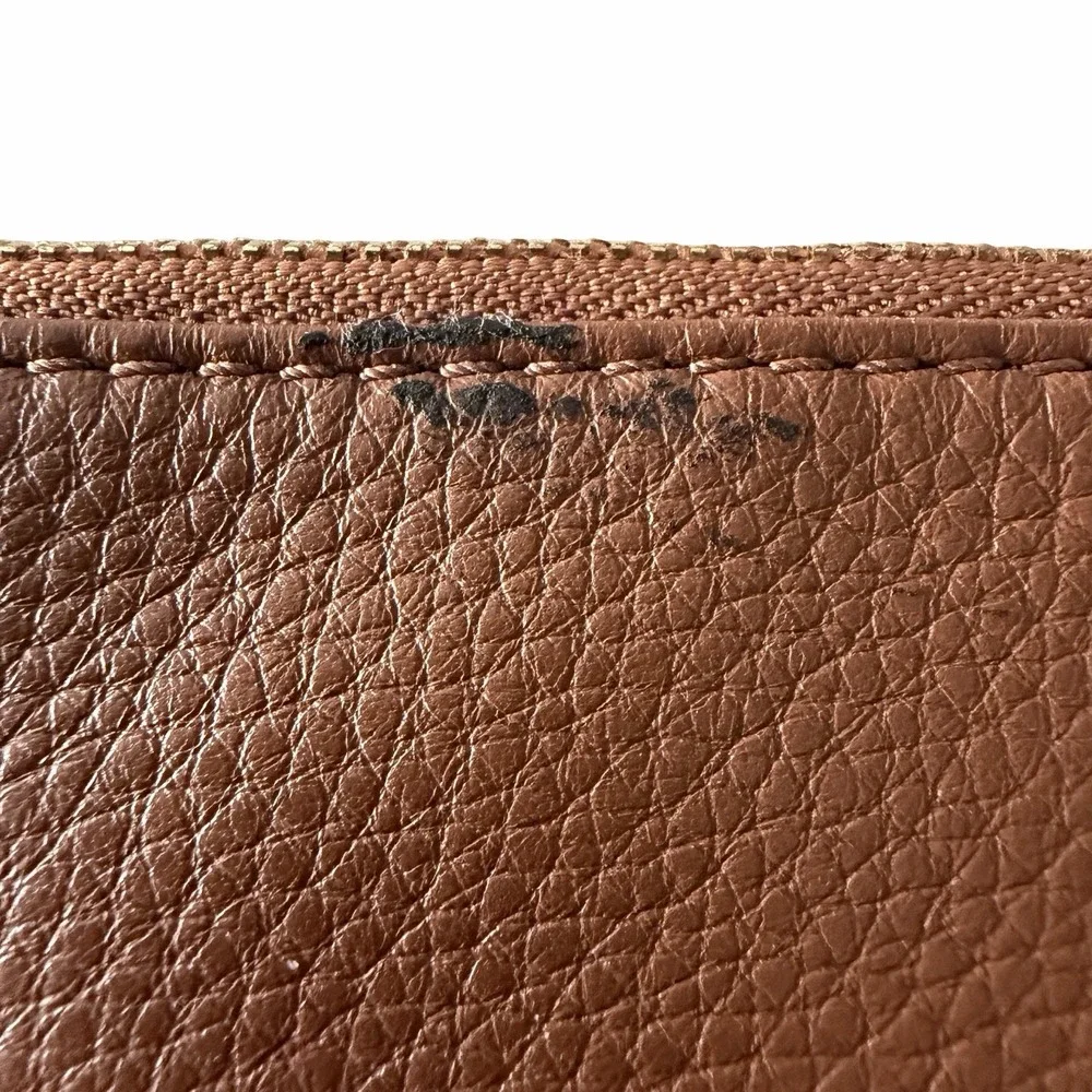 Michael Kors Brown Pebbled Leather Wristlet Zip Clutch Gold Tone Logo